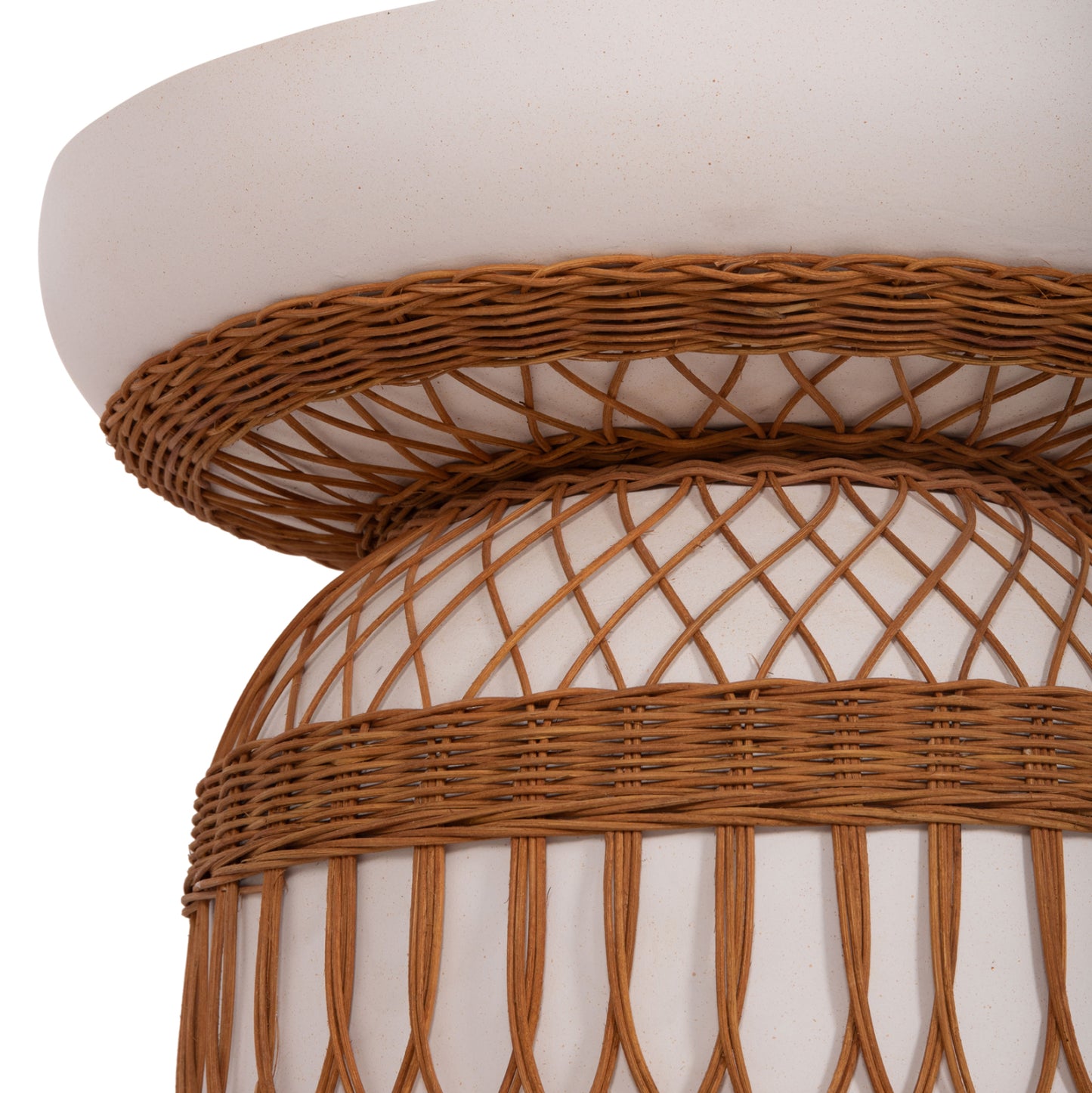 SIDE TABLE ROUND PRILEP HM18159.02 FIBER CEMENT IN WHITE & RATTAN--Φ60x76.5Hcm.