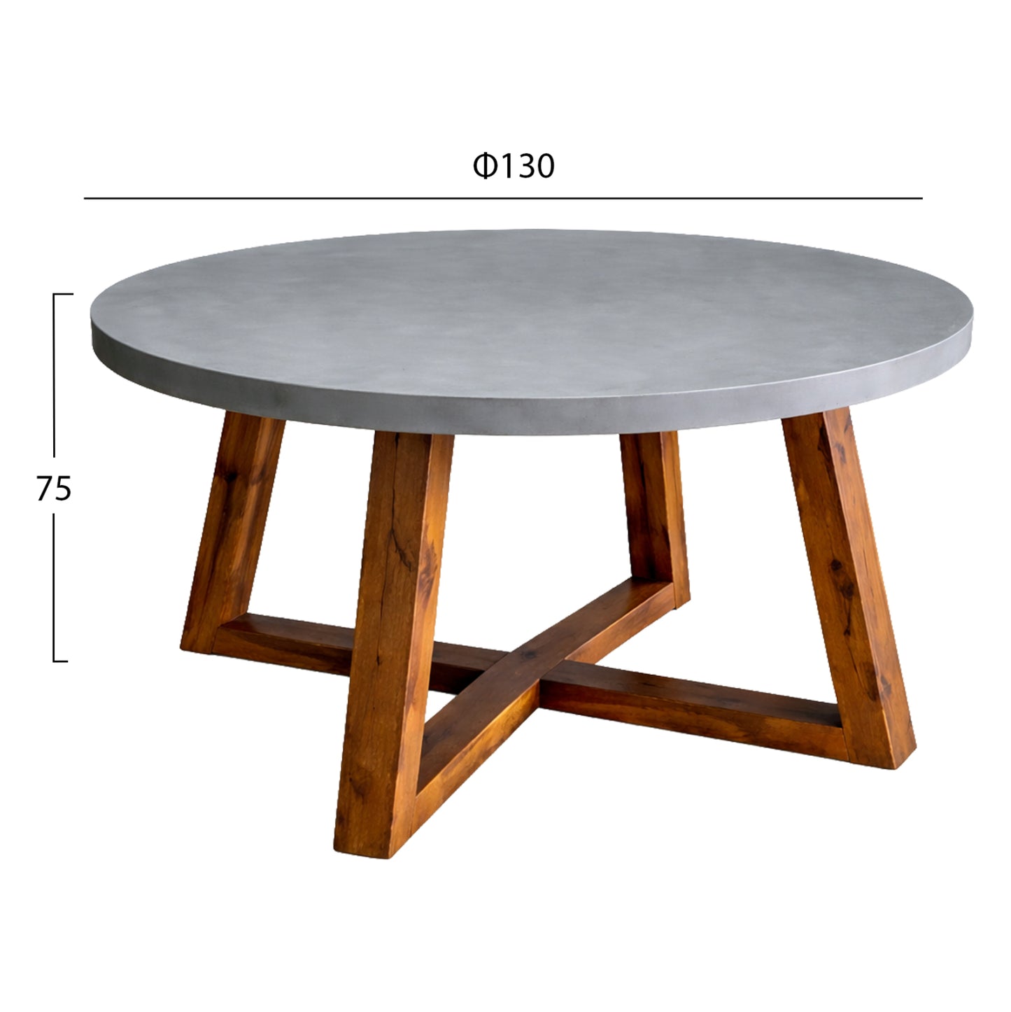 DINING TABLE ROUND MAEVE HM6574.01 GREY FIBER CEMENT--ACACIA WOOD Φ130x75Hcm.