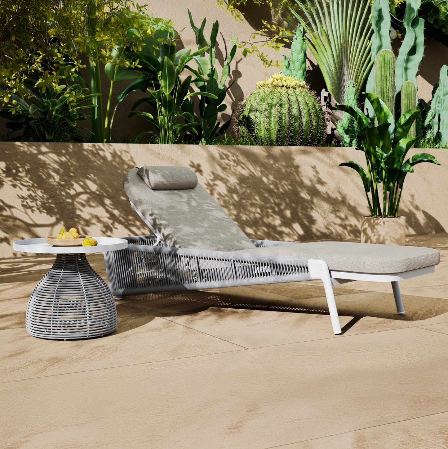 SUNBED XANTION HM6475.02 IVORY ALUMINUM--BEIGE ROPE-OLEFIN FABRIC 75x210x92Hcm.