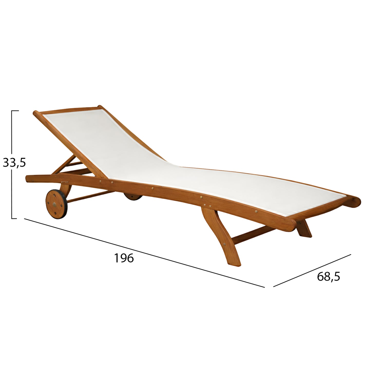 SUNLOUNGER WITH WHEELS LIORA HM6544 ACACIA WOOD--TEXTILENE IN ECRU 196x68.5x33.5Hcm.