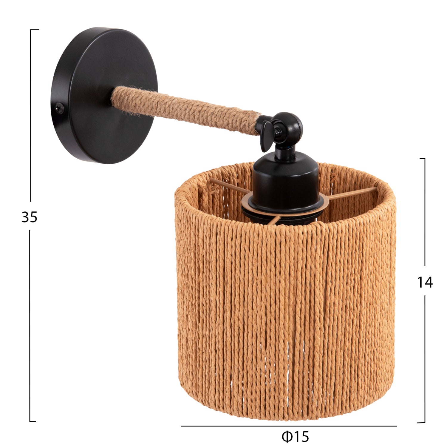 WALL SCONCE LANT HM4476 METAL BASE-HEMP ROPE- [E27] 15x15x35-23Hcm.
