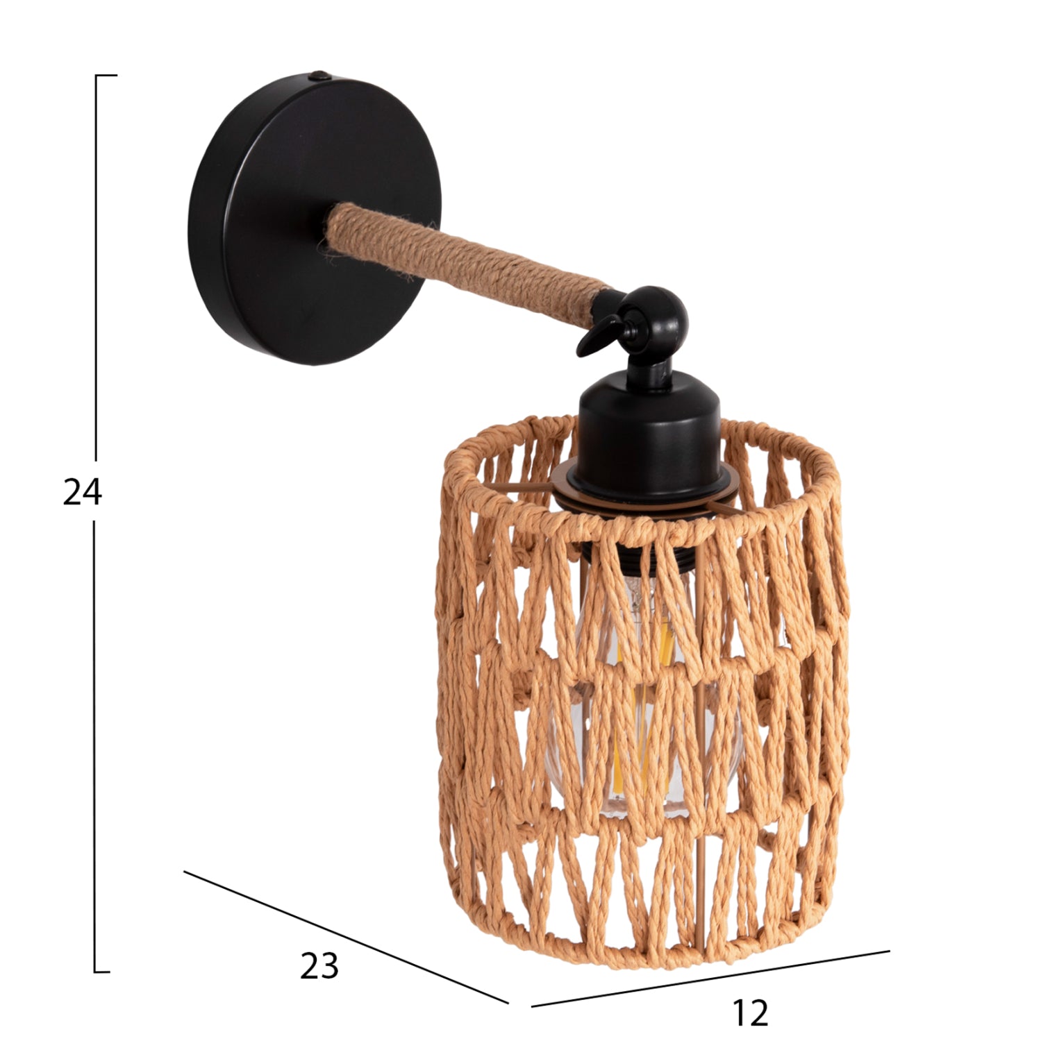 WALL SCONCE STOLT2 HM4484 METAL BASE-HEMP ROPE-[E27] 12x23x24Hcm.