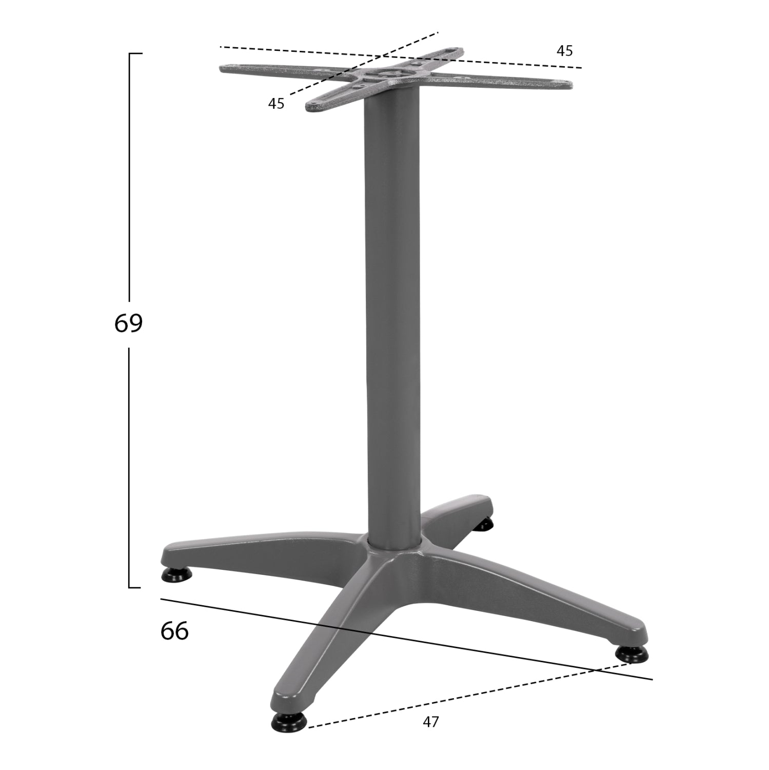 Aluminum Base 4legs 65x65x70cm with cross 48x48cm HM448.04 Grey