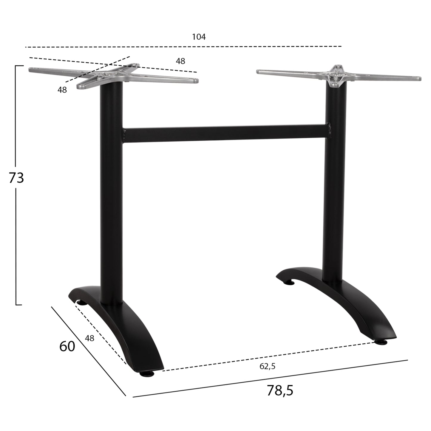 ALUMINUM Base 2 legs HM461.01 Blck Matte 78x60x73