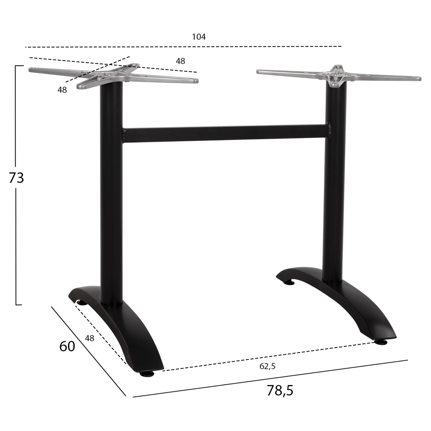 ALUMINUM Base 2 legs HM461.01 Blck Matte 78x60x73