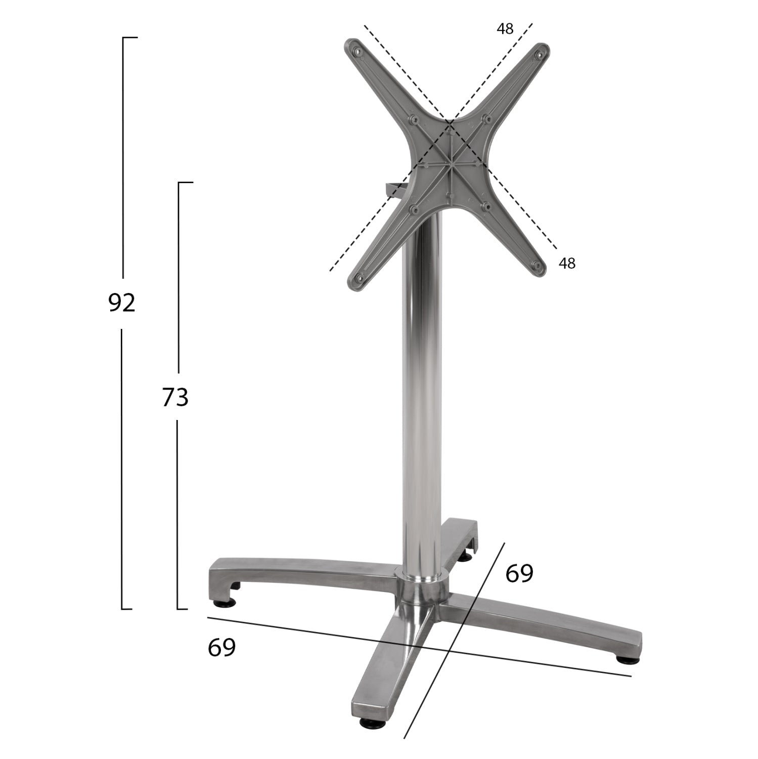 Aluminum base folding chromed 69x69x73cm with cross 48x48 HM459.03