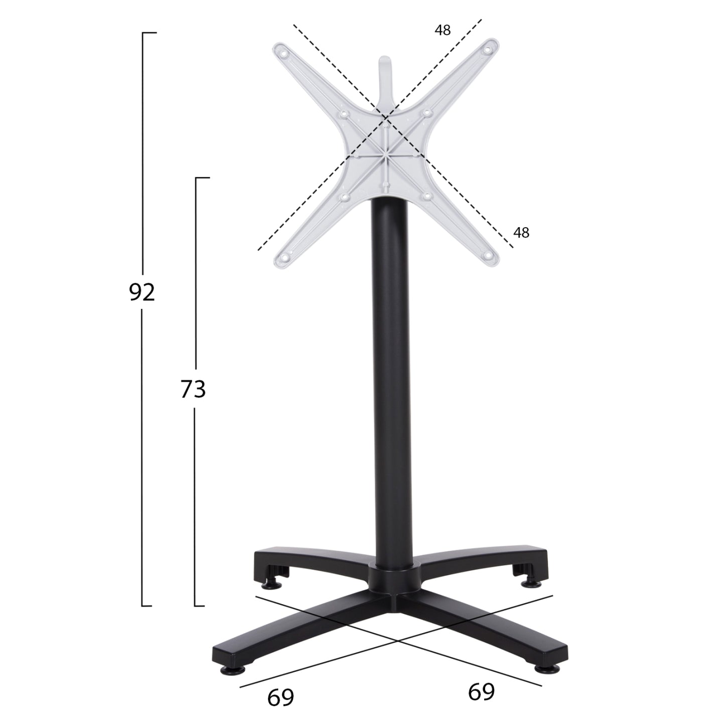 Aluminum base Folding HM459.01 black matte 69x69x73 with cross 48x48