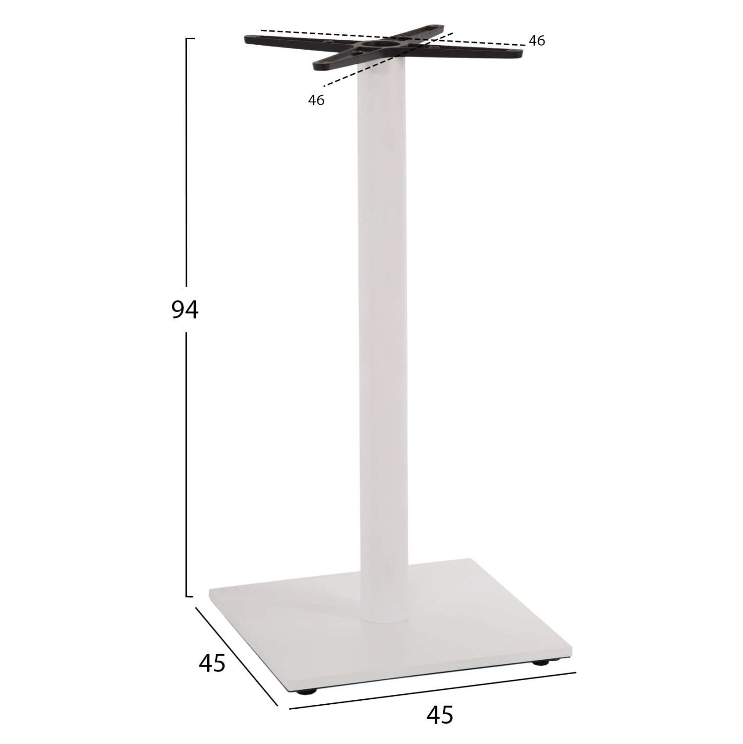 BASE FOR BAR TABLE HM474.02 MEDIUM HEIGHT-MATTE WHITE METAL-HEIGHT ADJUSTERS-CROSS 46Χ46cm 45Χ45Χ94Hcm