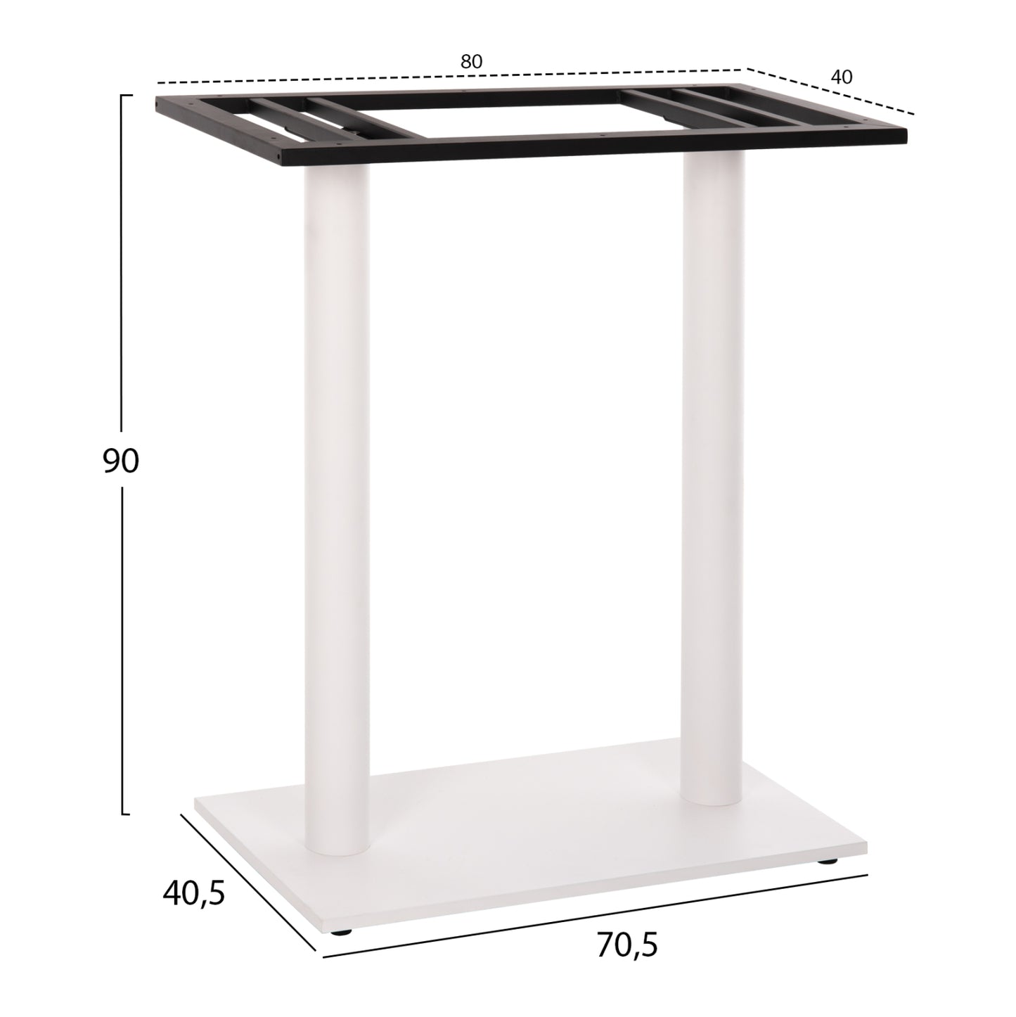 BAR TABLE BASE HM478.02 MEDIUM HEIGHT MATTE WHITE METAL 2-PILLAR 40Χ80Χ90Hcm.