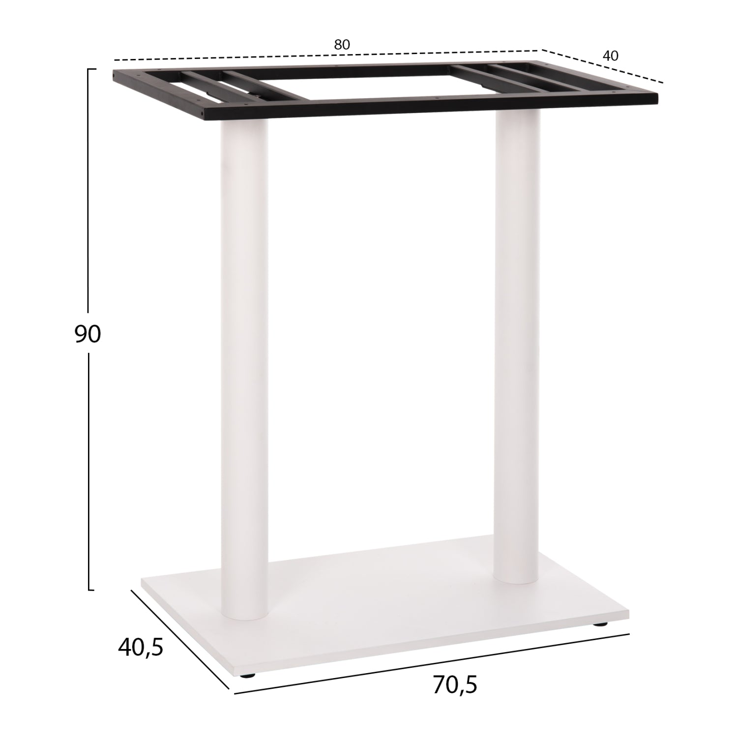 BAR TABLE BASE HM478.02 MEDIUM HEIGHT MATTE WHITE METAL 2-PILLAR 40Χ80Χ90Hcm.