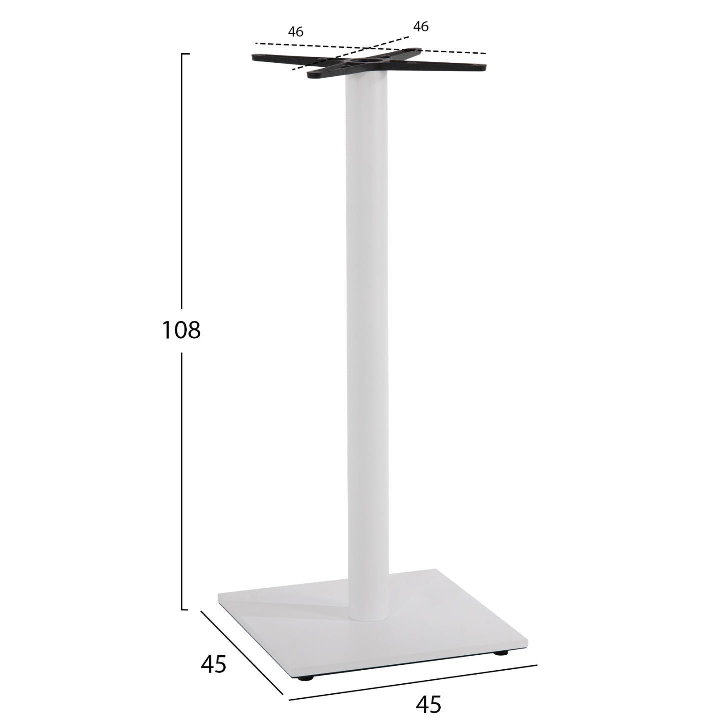 BASE FOR BAR TABLE HM439.02 METAL IN WHITE MATTE WITH HEIGHT ADJUSTERS 46Χ46Χ108Hcm.