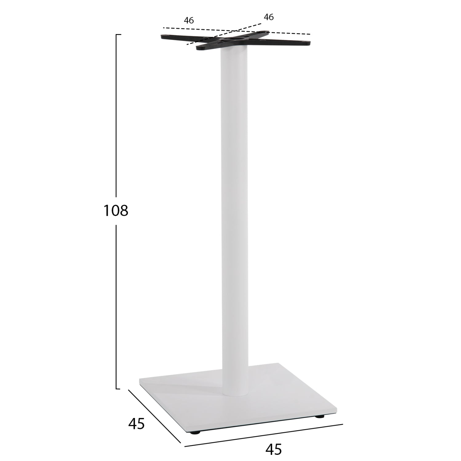 BASE FOR BAR TABLE HM439.02 METAL IN WHITE MATTE WITH HEIGHT ADJUSTERS 46Χ46Χ108Hcm.