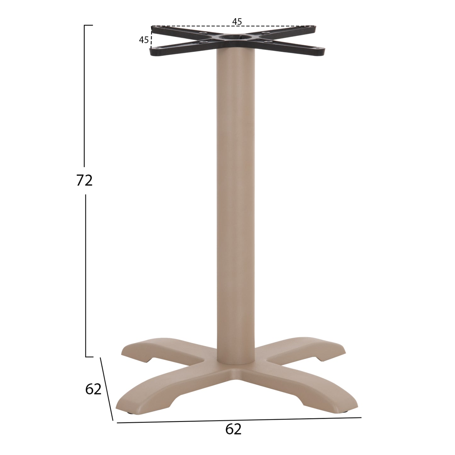 PROFESSIONAL TABLE BASE 4-PRONGED HM406.25 STEEL/CAST IRON--CAPPUCCINO 62x62x72Hcm.