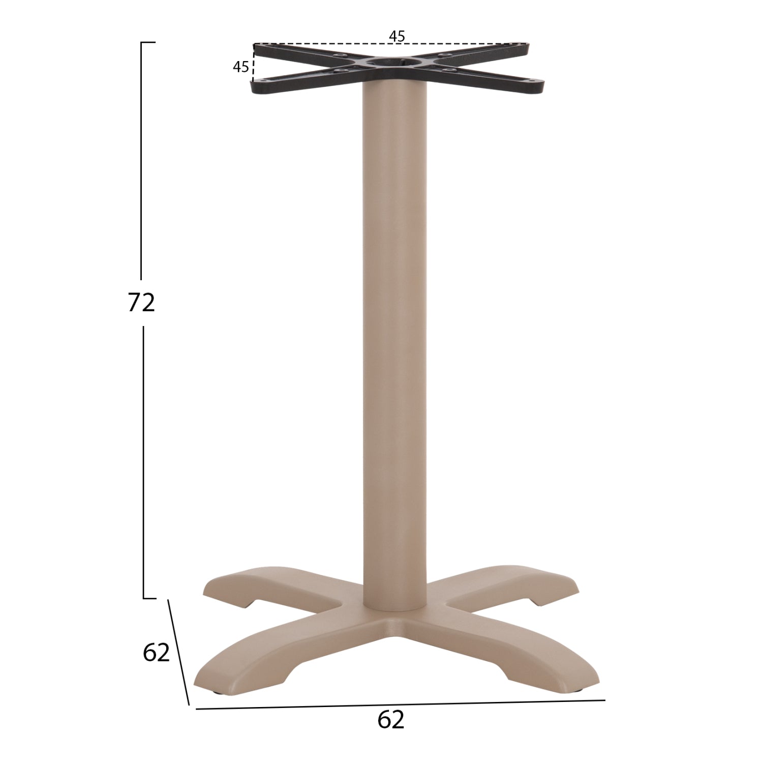 PROFESSIONAL TABLE BASE 4-PRONGED HM406.25 STEEL/CAST IRON--CAPPUCCINO 62x62x72Hcm.