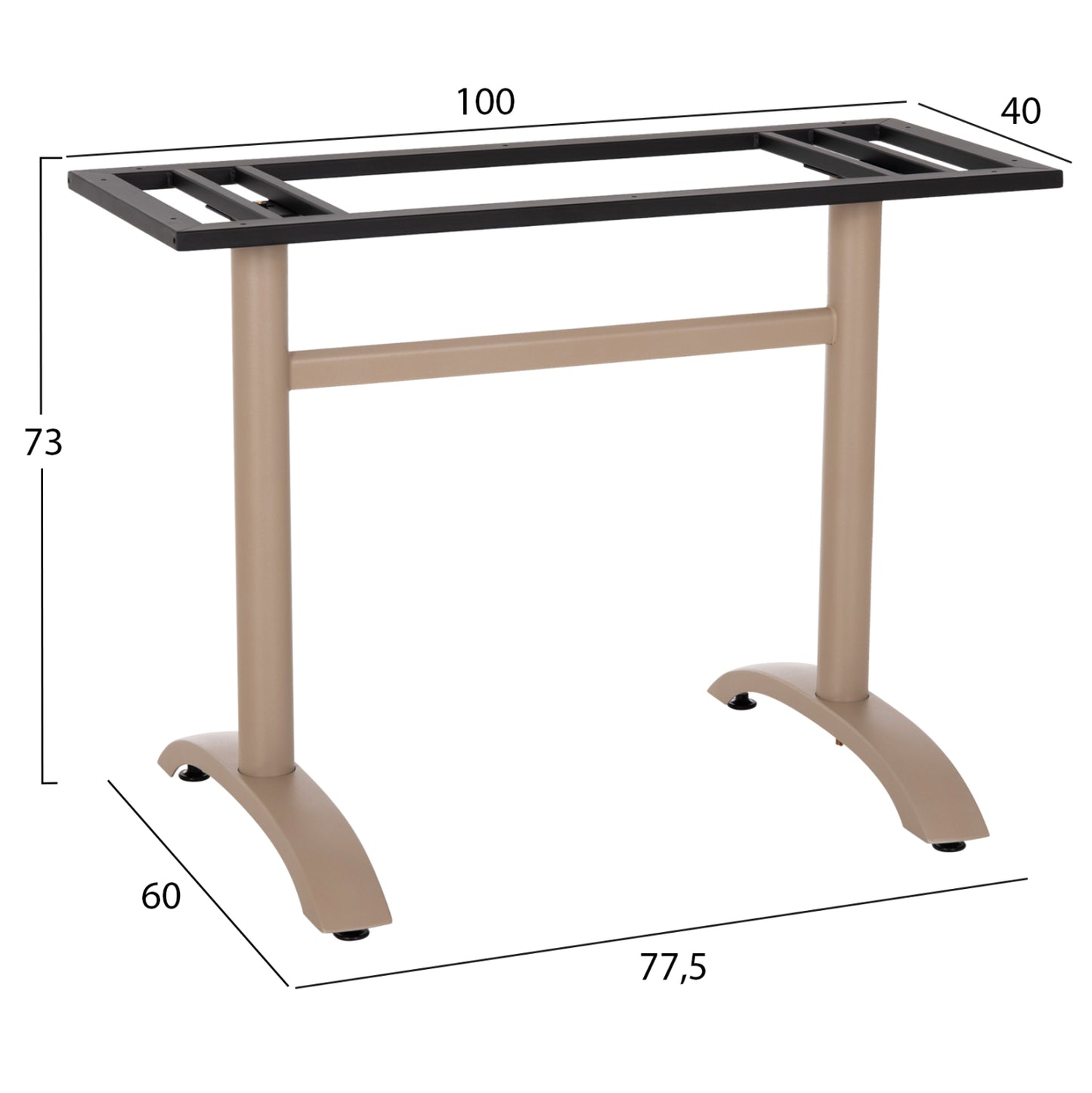 ASE FOR TABLE HM461.25 ALUMINUM DOUBLE IN CAPPUCCINO WITH HEIGHT ADJUSTERS 100Χ60Χ73Hcm.