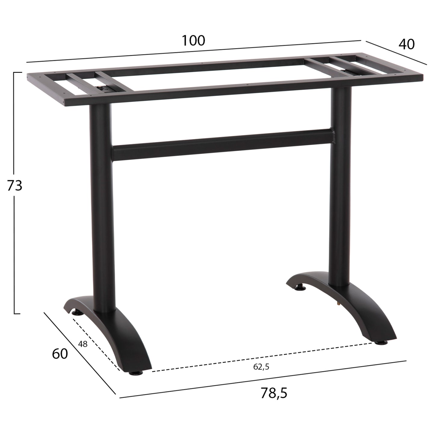 BASE FOR TABLE HM461.11 ALUMINUM DOUBLE IN MATTE BLACK WITH HEIGHT ADJUSTERS 100Χ60Χ73Hcm.