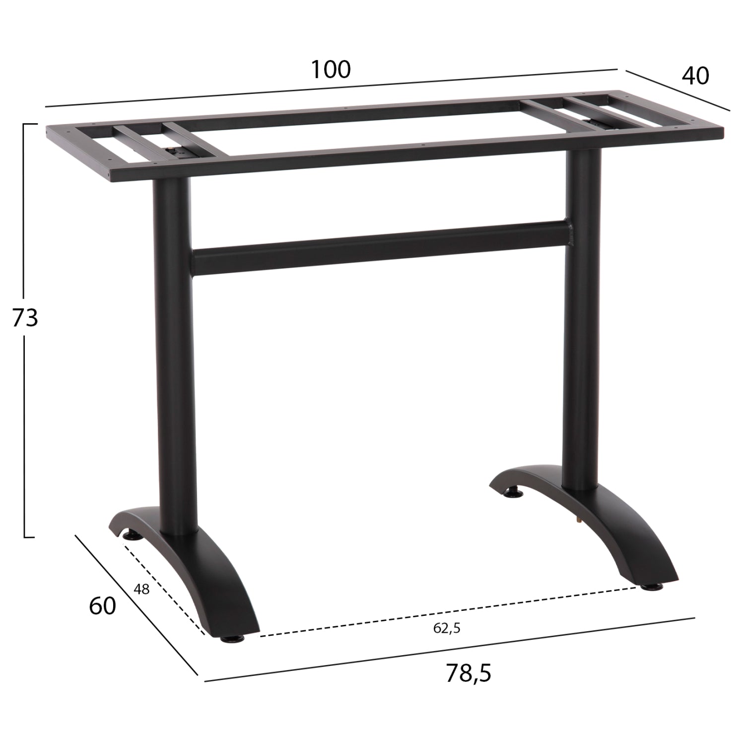 BASE FOR TABLE HM461.11 ALUMINUM DOUBLE IN MATTE BLACK WITH HEIGHT ADJUSTERS 100Χ60Χ73Hcm.