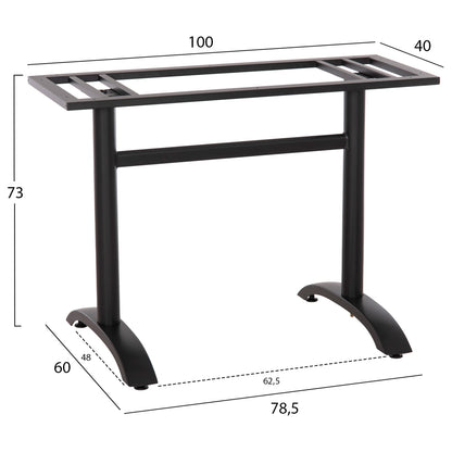 BASE FOR TABLE HM461.11 ALUMINUM DOUBLE IN MATTE BLACK WITH HEIGHT ADJUSTERS 100Χ60Χ73Hcm.