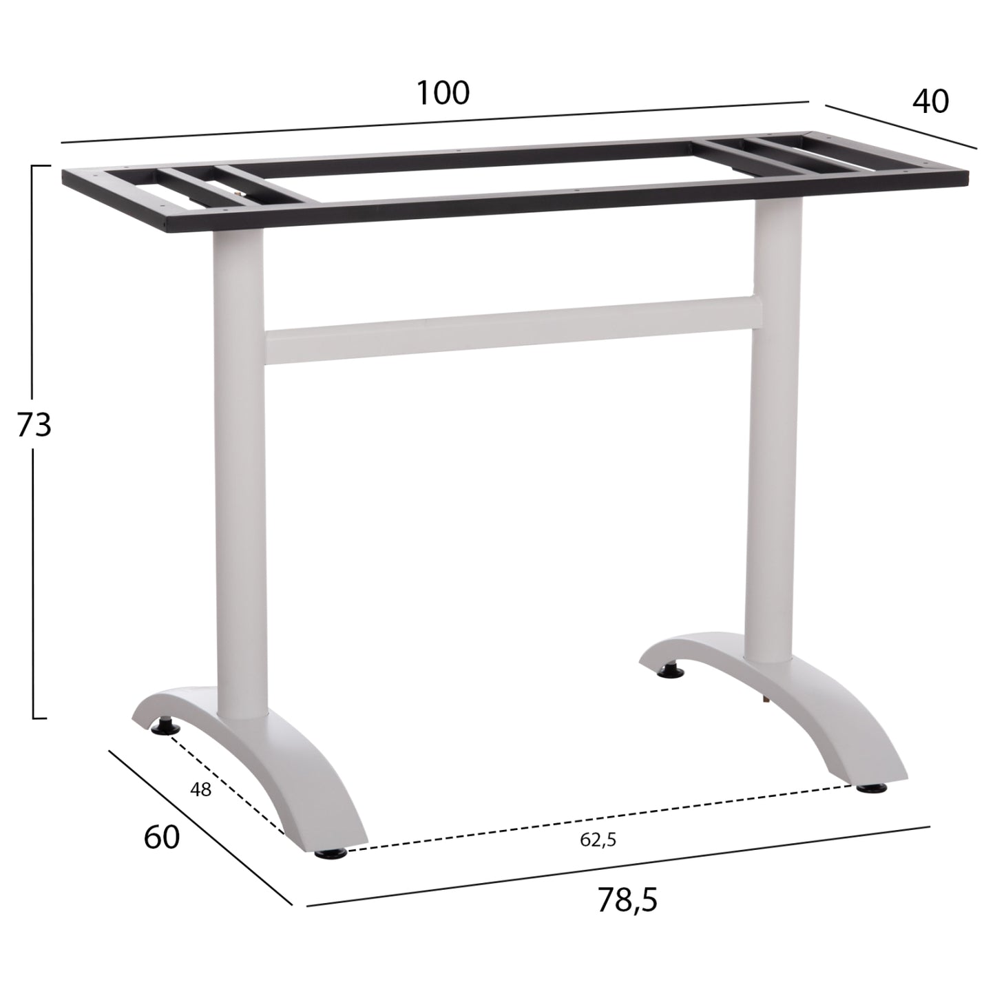 BASE FOR TABLE HM461.12 ALUMINUM DOUBLE IN WHITE WITH HEIGHT ADJUSTERS 100x60x73Hcm