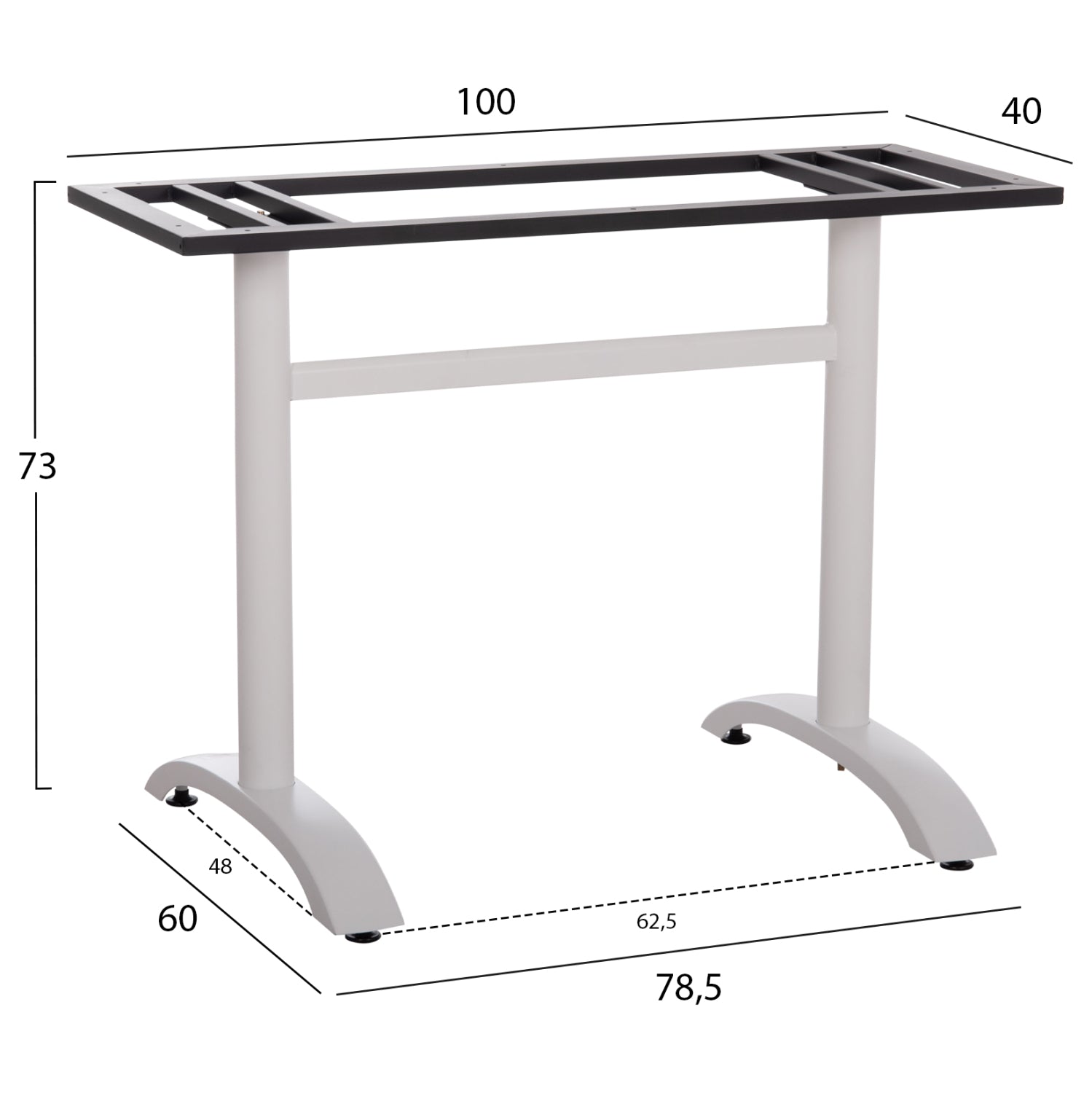 BASE FOR TABLE HM461.12 ALUMINUM DOUBLE IN WHITE WITH HEIGHT ADJUSTERS 100x60x73Hcm