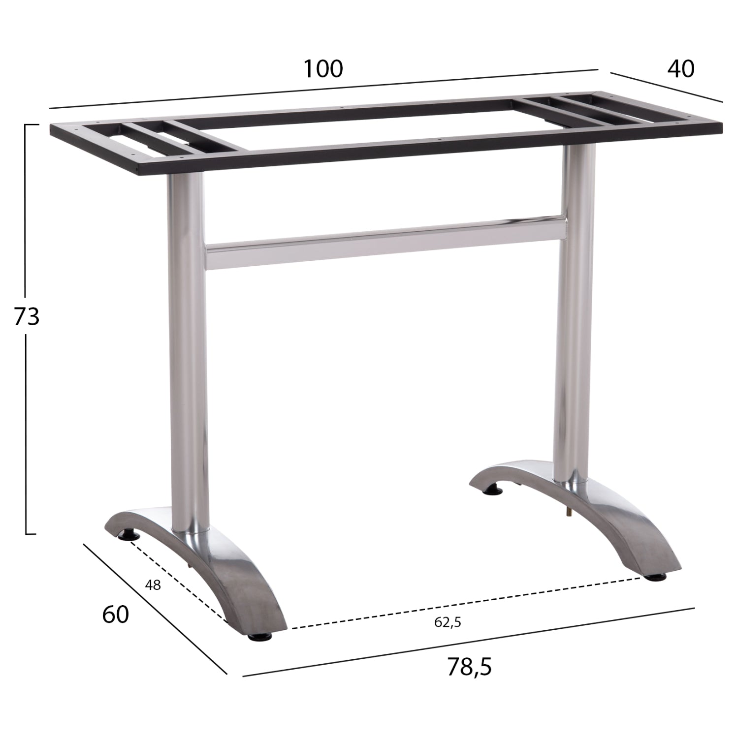 DOUBLE BASE FOR TABLE HM461.13 CHROMED ALUMINUM WITH HEIGHT ADJUSTERS 100x60x73Hcm