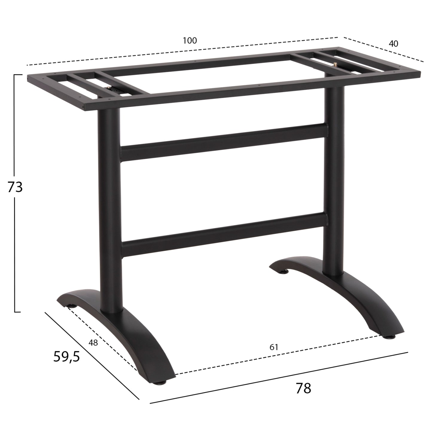 BASE FOR TABLE HM468.11 ALUMINUM DOUBLE IN MATTE BLACK WITH HEIGHT ADJUSTERS 100Χ40Χ73Hcm.