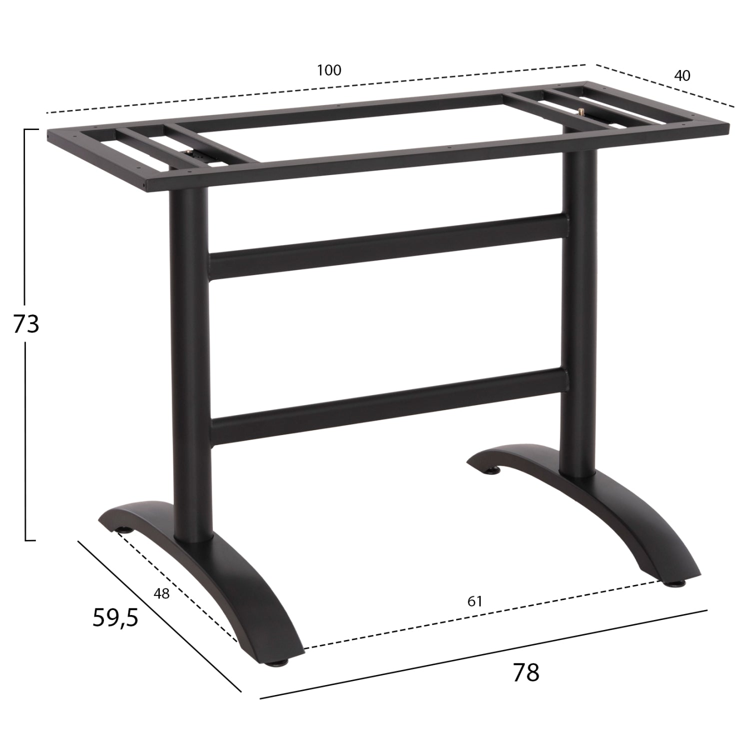 BASE FOR TABLE HM468.11 ALUMINUM DOUBLE IN MATTE BLACK WITH HEIGHT ADJUSTERS 100Χ40Χ73Hcm.