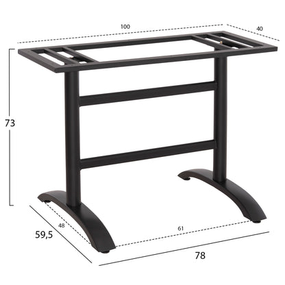 BASE FOR TABLE HM468.11 ALUMINUM DOUBLE IN MATTE BLACK WITH HEIGHT ADJUSTERS 100Χ40Χ73Hcm.