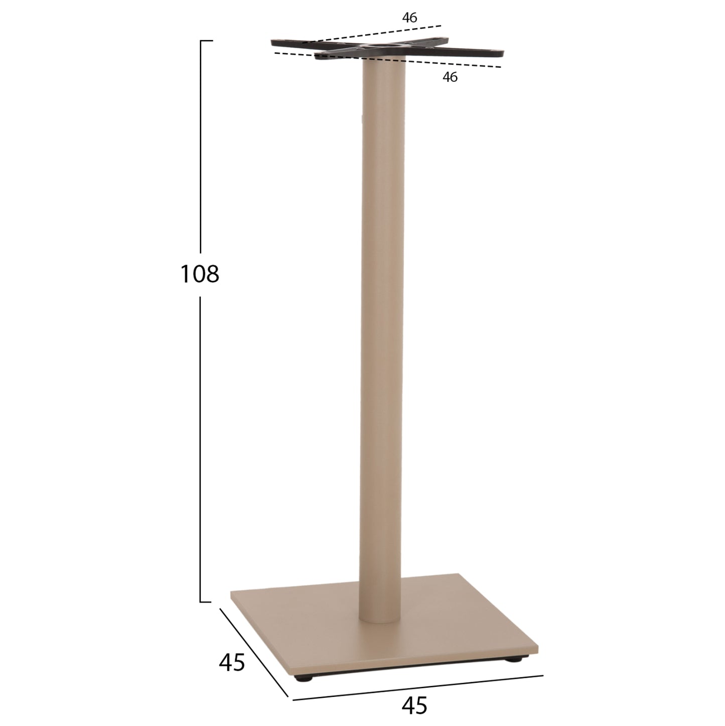 BAR TABLE BASE HM439.25 METAL IN CAPPUCCINO MATTE-HEIGHT ADJUSTERS 46x46x108Hcm.