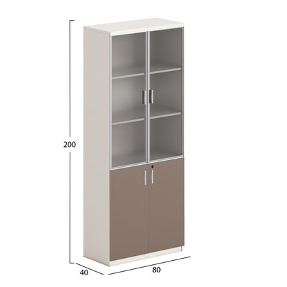 BOOKCASE NEWLINE HM18281 MELAMINE IN WHITE & BROWN--GLASS 80x40x200Hcm.