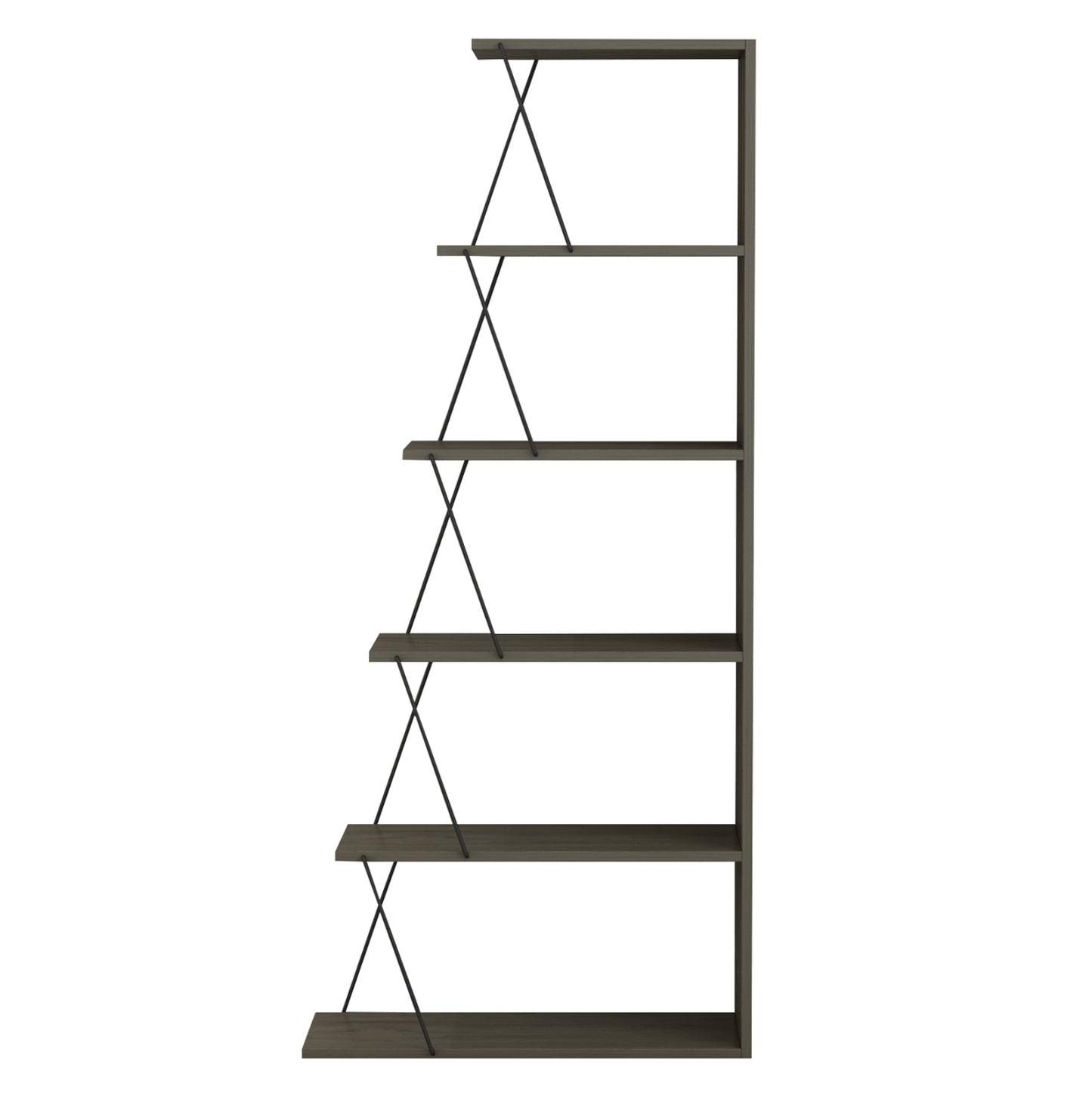 BOOKCASE MINI TARS HM2241.13 OLIVE GREY MELAMINE-BLACK METAL RODS 65x22-24x146Hcm.