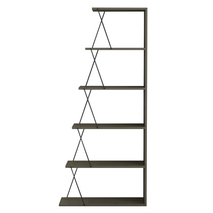 BOOKCASE MINI TARS HM2241.13 OLIVE GREY MELAMINE-BLACK METAL RODS 65x22-24x146Hcm.