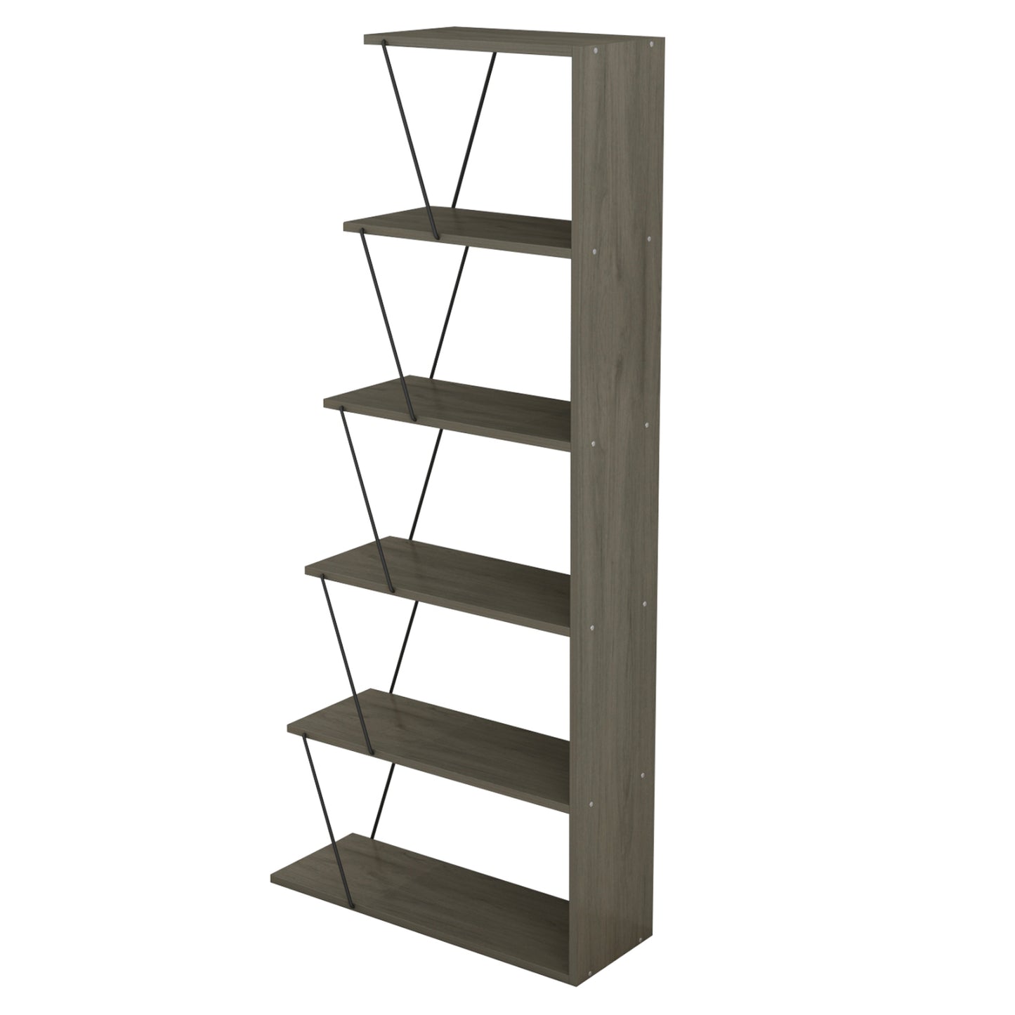 BOOKCASE MINI TARS HM2241.13 OLIVE GREY MELAMINE-BLACK METAL RODS 65x22-24x146Hcm.