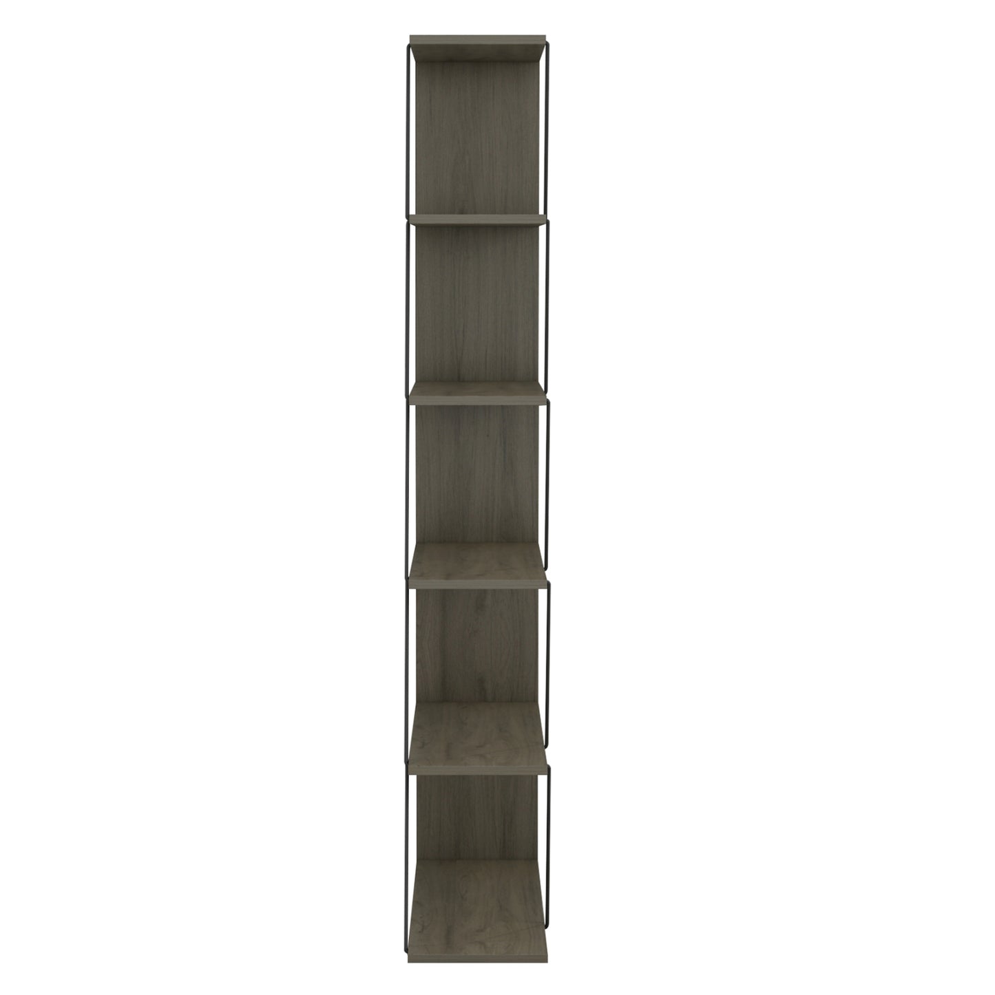 BOOKCASE MINI TARS HM2241.13 OLIVE GREY MELAMINE-BLACK METAL RODS 65x22-24x146Hcm.