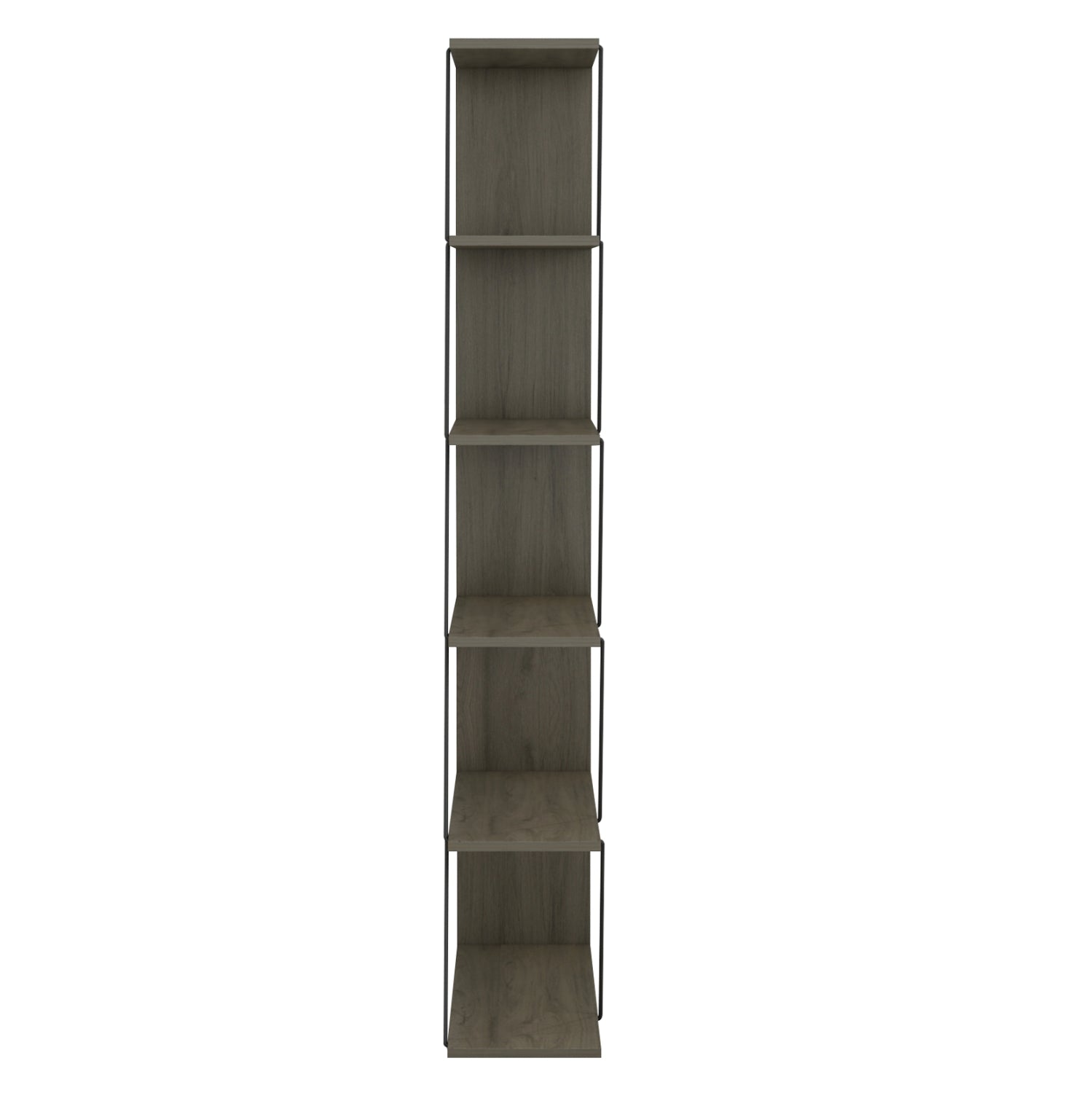 BOOKCASE MINI TARS HM2241.13 OLIVE GREY MELAMINE-BLACK METAL RODS 65x22-24x146Hcm.