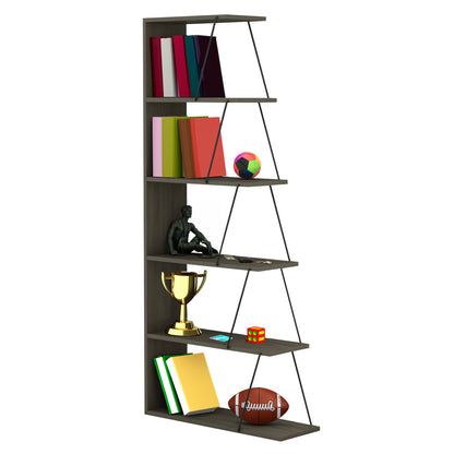 BOOKCASE MINI TARS HM2241.13 OLIVE GREY MELAMINE-BLACK METAL RODS 65x22-24x146Hcm.
