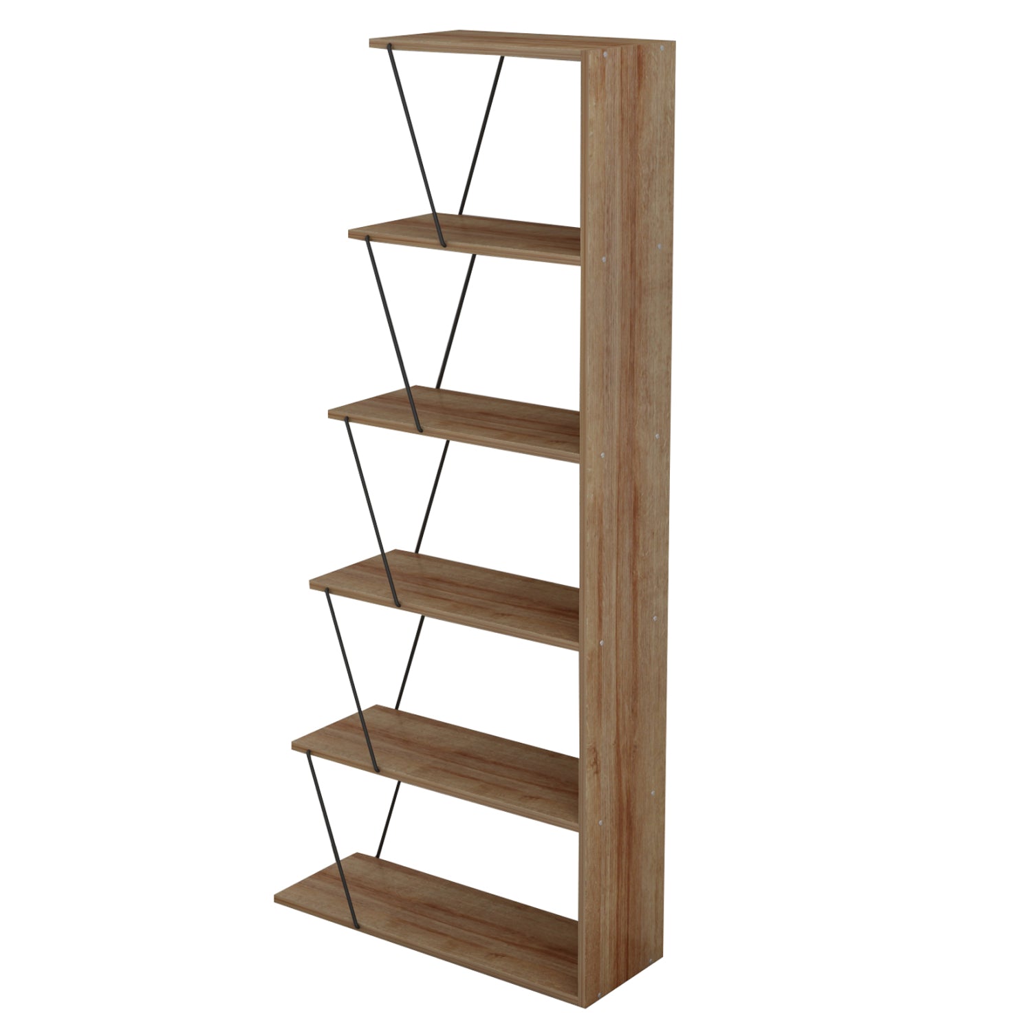 BOOKCASE MINI TARS HM2241.14 NATURAL OAK MELAMINE-BLACK METAL RODS 65x22-24x146Hcm.