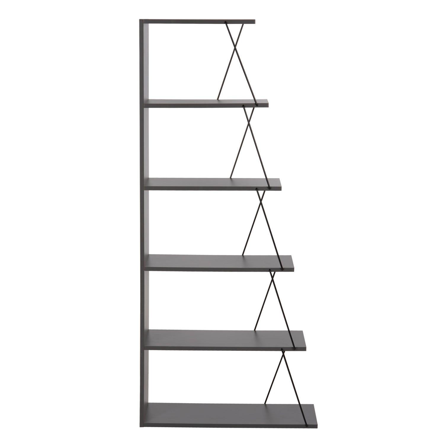 BOOKCASE MINI TARS HM2241.20 GREY MELAMINE-BLACK METAL RODS 65x22-24x146Hcm.