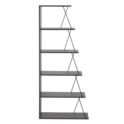BOOKCASE MINI TARS HM2241.20 GREY MELAMINE-BLACK METAL RODS 65x22-24x146Hcm.