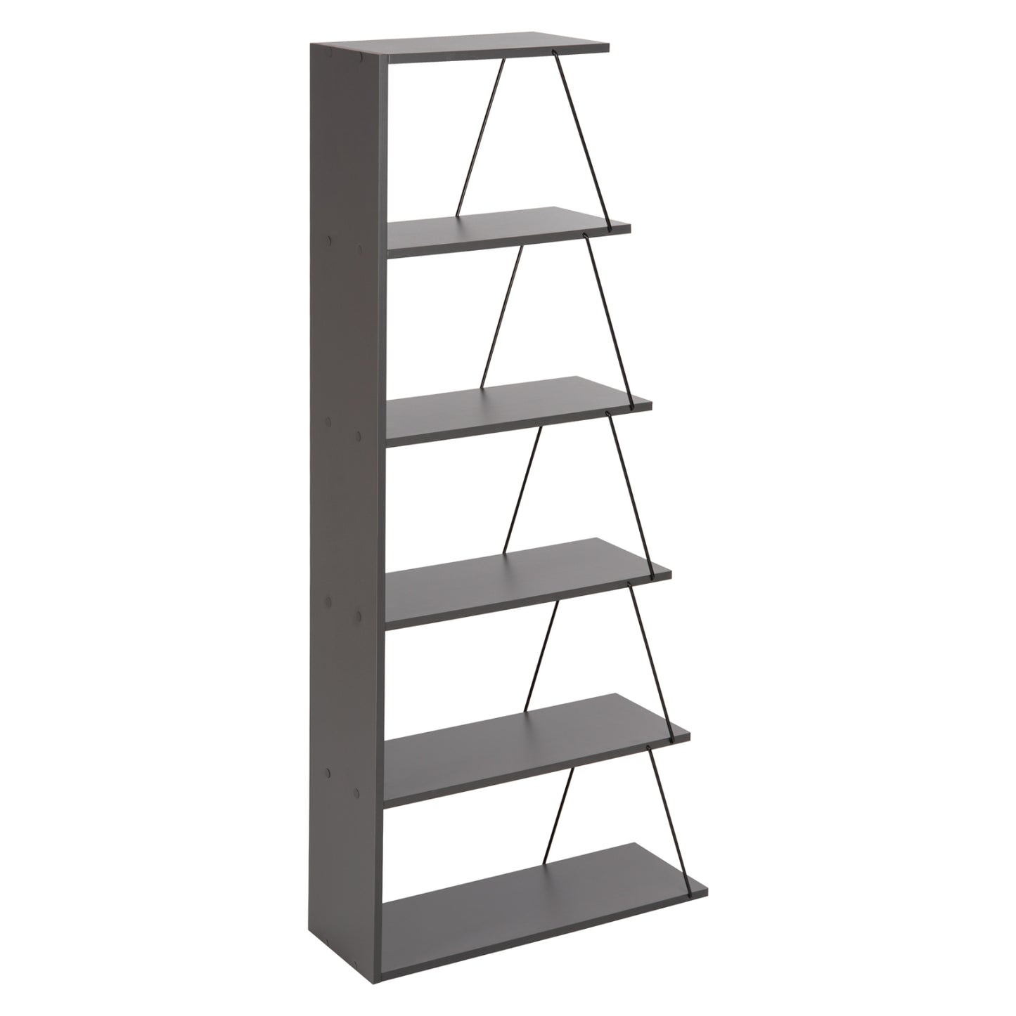 BOOKCASE MINI TARS HM2241.20 GREY MELAMINE-BLACK METAL RODS 65x22-24x146Hcm.