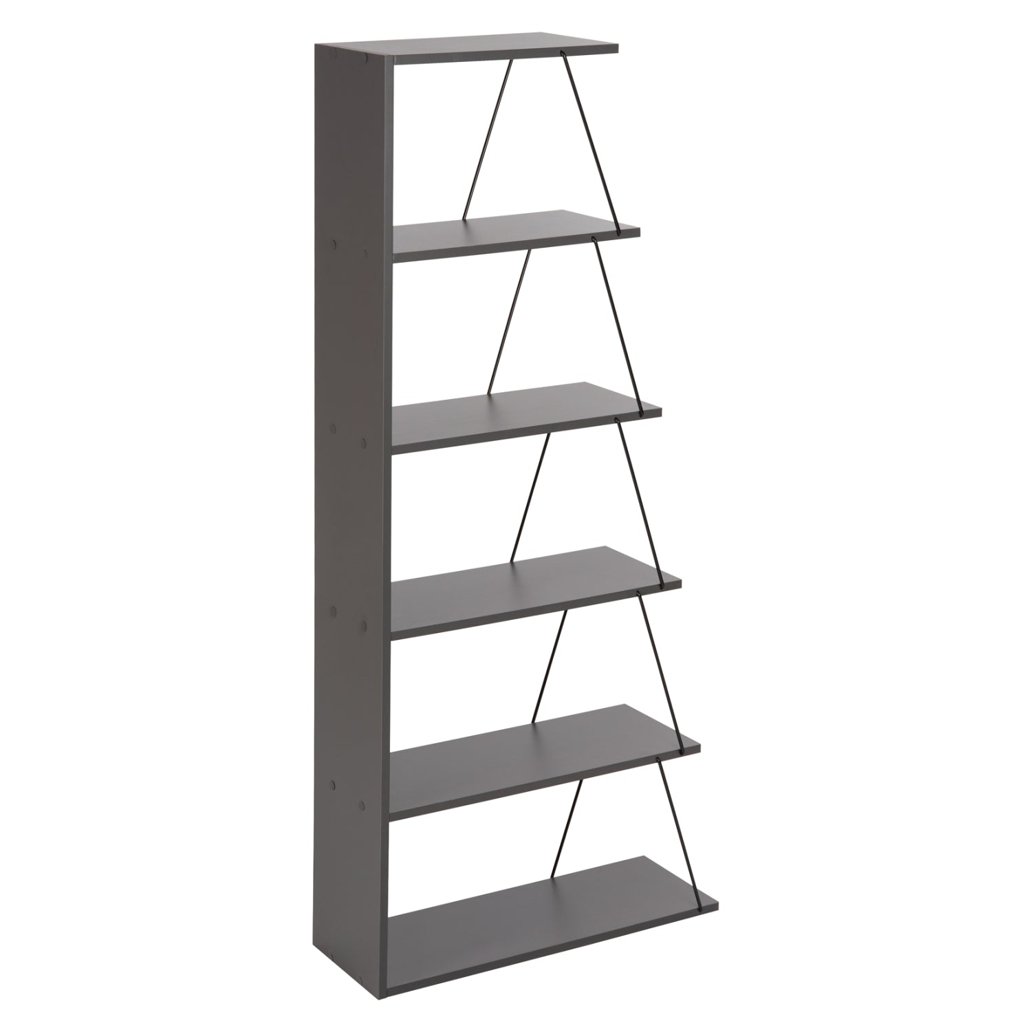 BOOKCASE MINI TARS HM2241.20 GREY MELAMINE-BLACK METAL RODS 65x22-24x146Hcm.