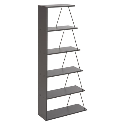 BOOKCASE MINI TARS HM2241.20 GREY MELAMINE-BLACK METAL RODS 65x22-24x146Hcm.