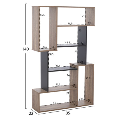 BOOKCASE SHAY HM8768.02 85X22X140 GRAY