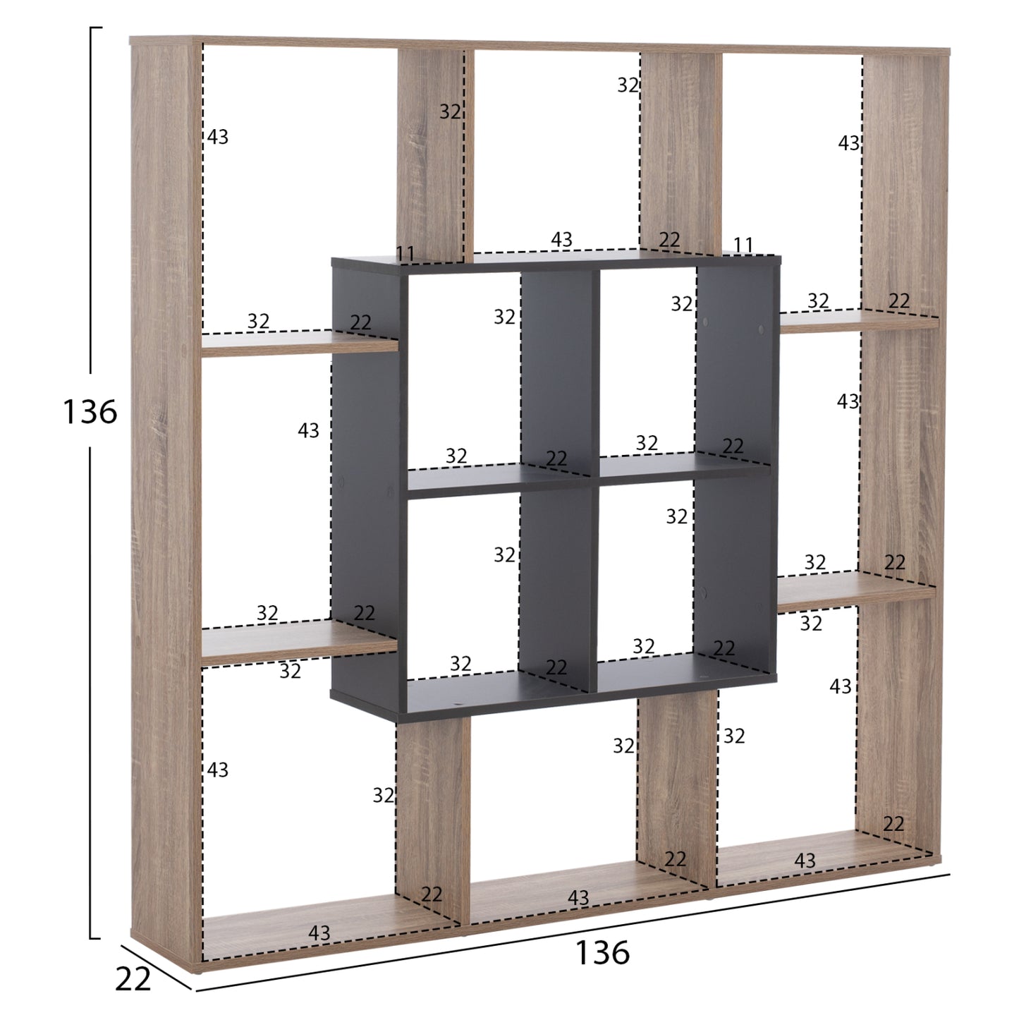 BOOKCASE BRODY HM8771.02 136X22X136 GRAY