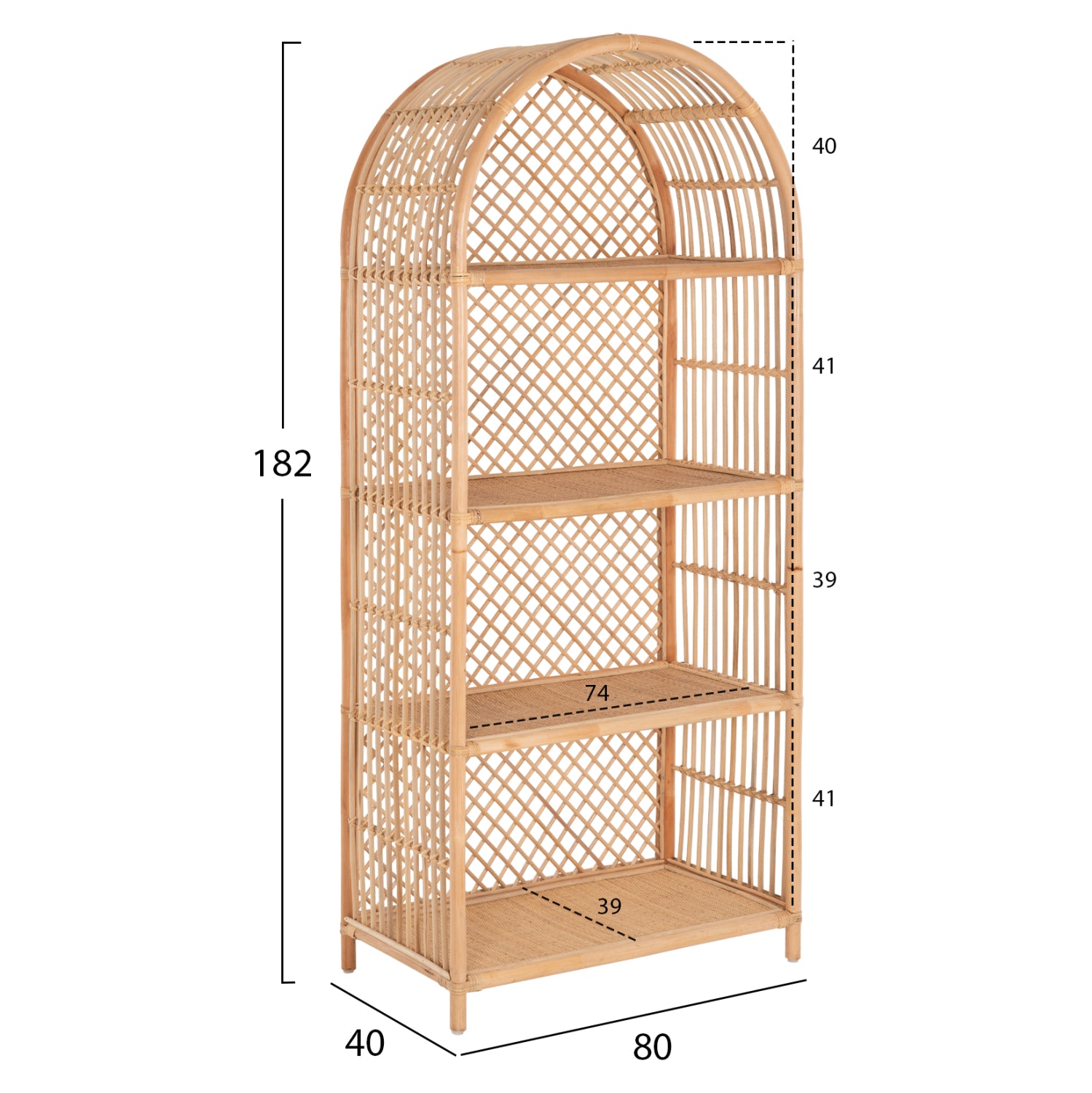 BOOKCASE SIMOK HM9552 MADE OF NATURAL RATTAN IN NATURAL COLOR 80x40x182Hcm.