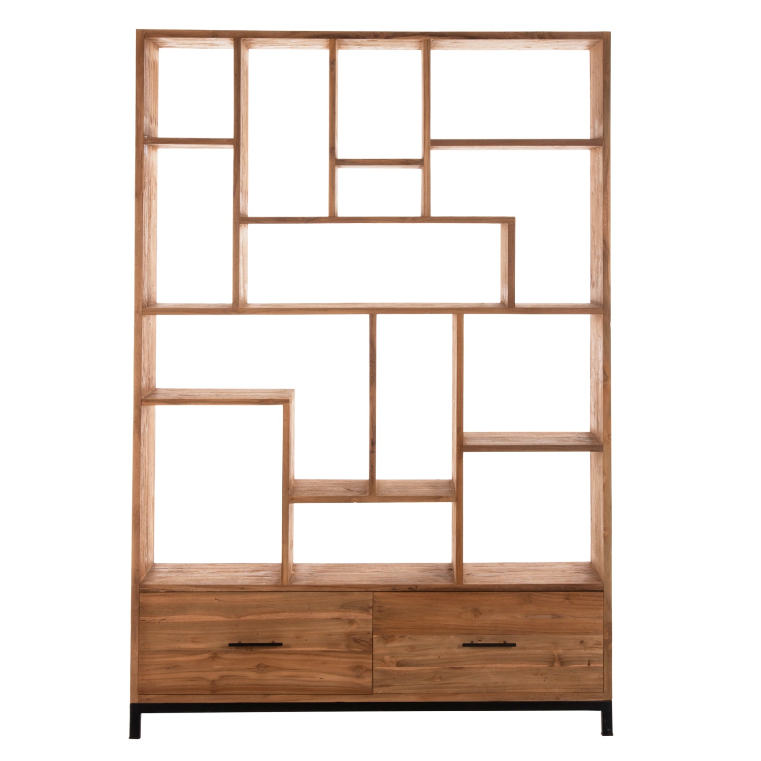 BOOKCASE ROMULUS HM9803 RECYCLED TEAK WOOD-2 DRAWERS 140x30x210,5Hcm.