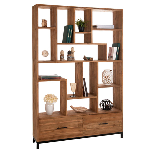 BOOKCASE ROMULUS HM9803 RECYCLED TEAK WOOD-2 DRAWERS 140x30x210,5Hcm.
