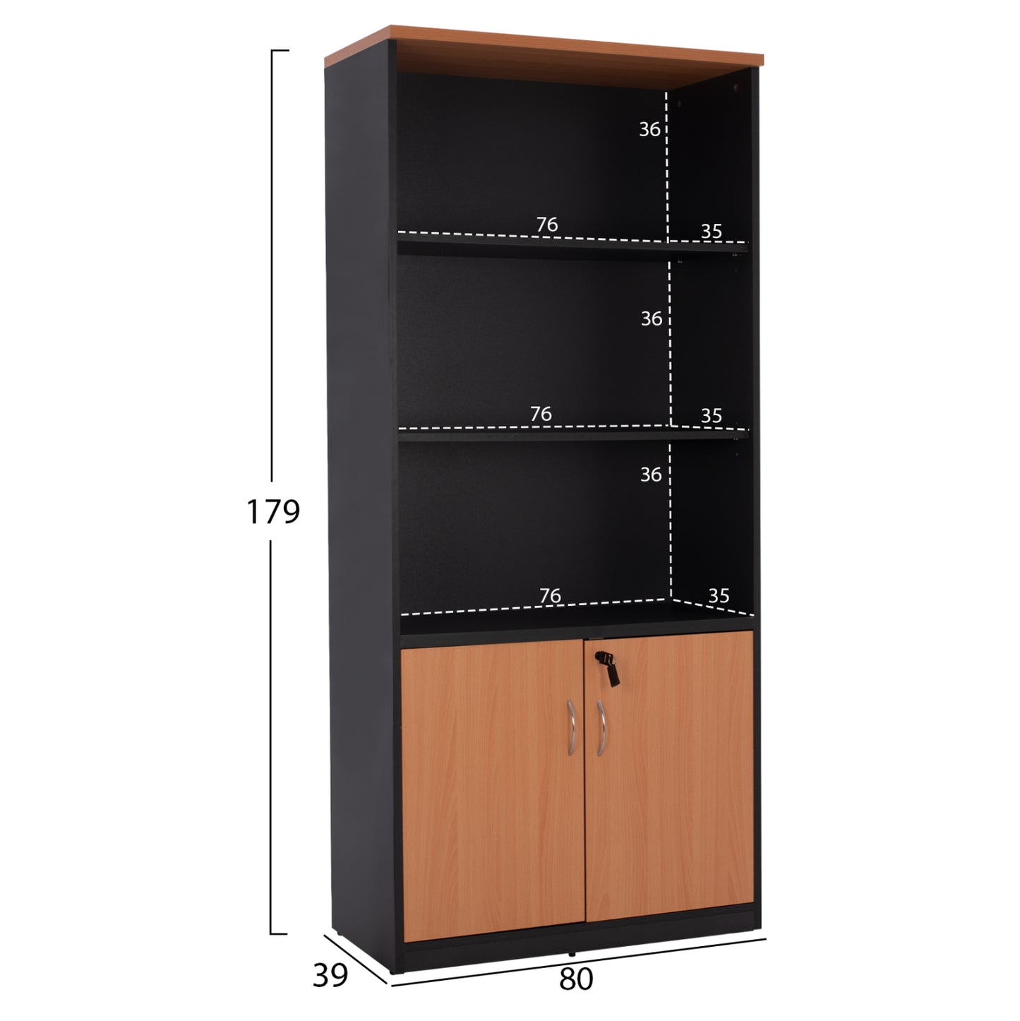 Professional office bookcase HM2014.01 oak color with 2 doors 80Χ39Χ179