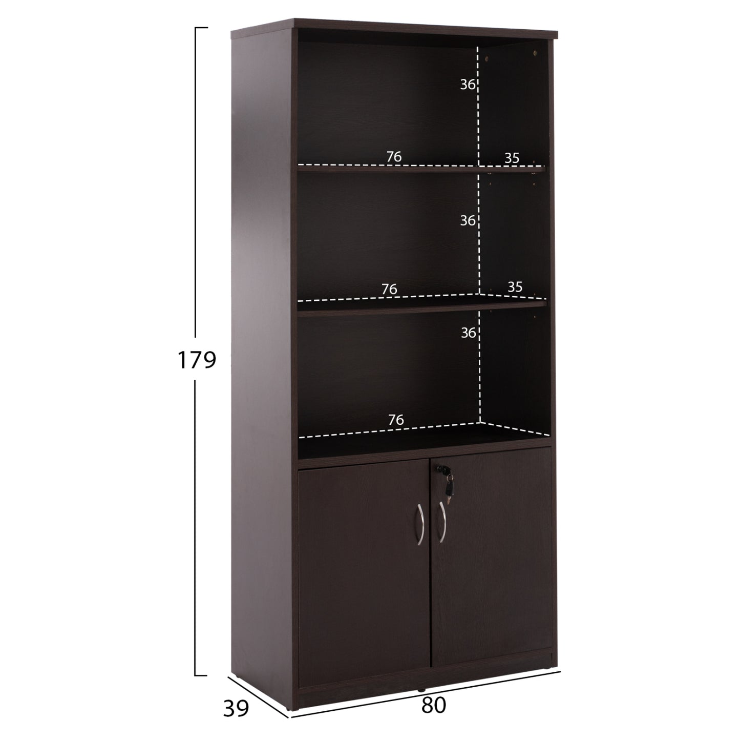Professional office bookcase HM2014.02 wenge color with 2 doors 80Χ39Χ179
