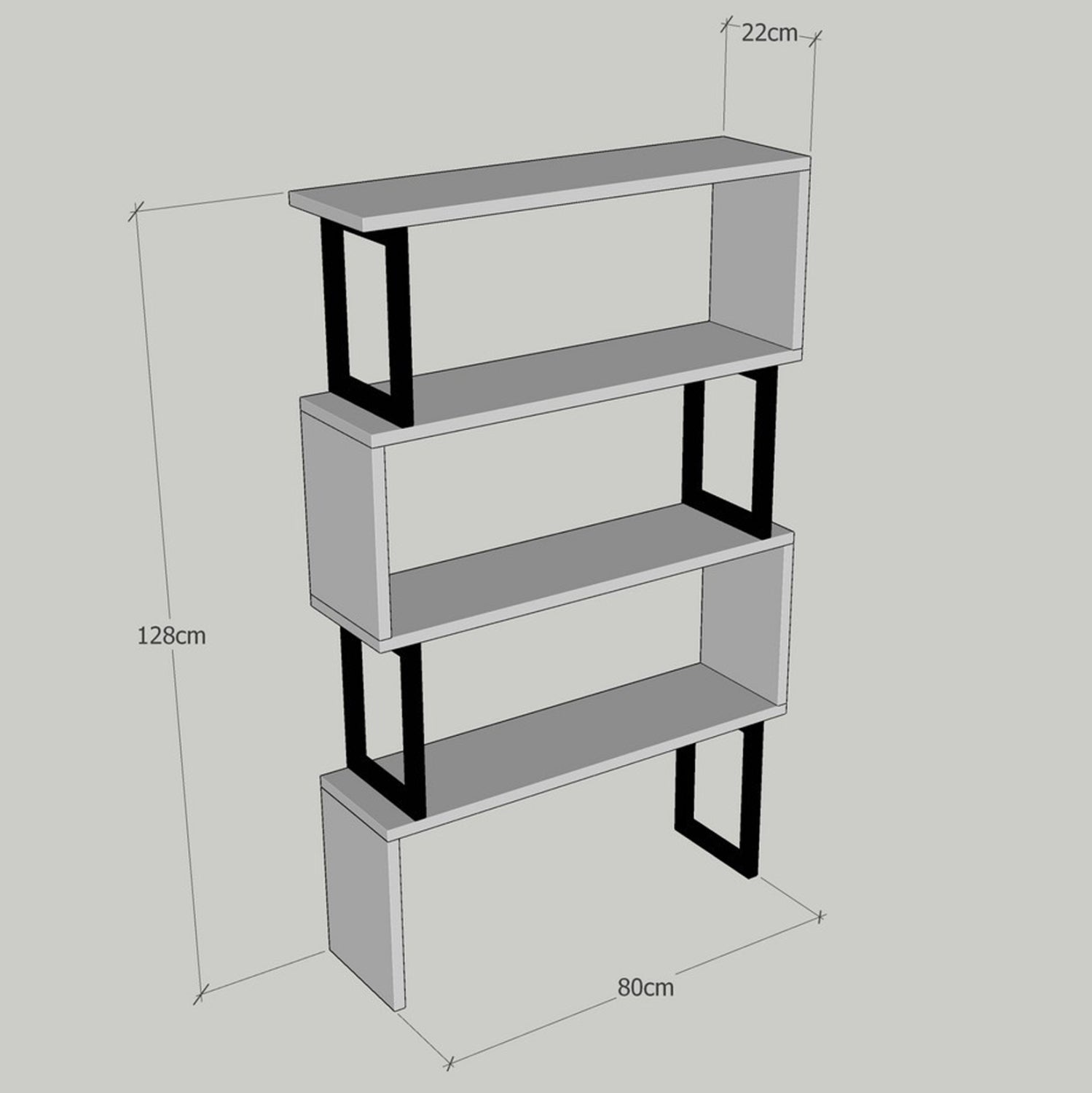 BOOKCASE IN WALNUT WITH BLACK FRAME HM8867.01 80x22x128cm.